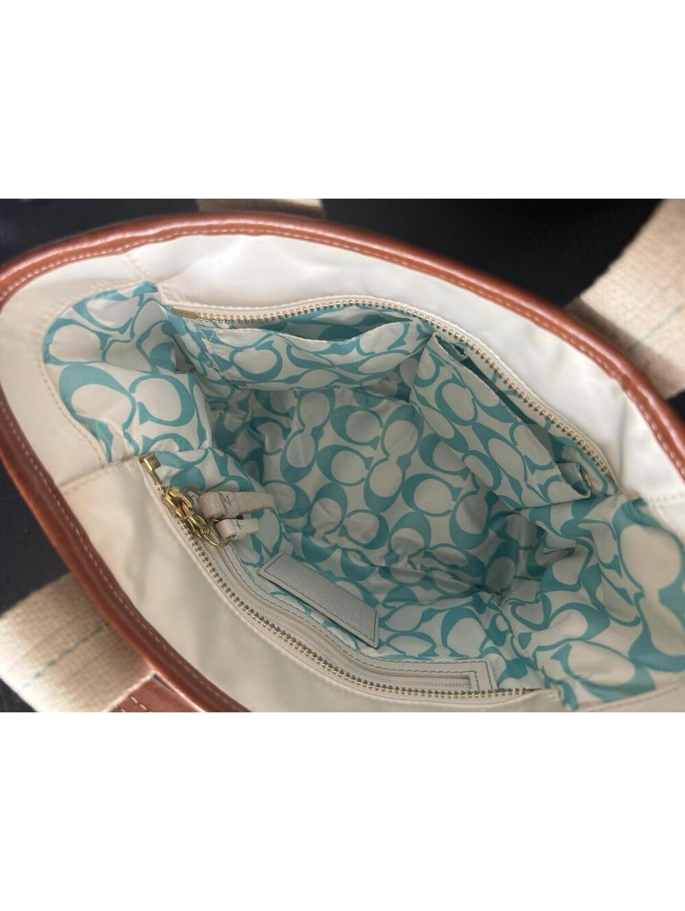 Vintage Coach Hamptons Satin Mini Tote – White with Turquoise/Aqua Accents Y2K - Picture 5 of 9